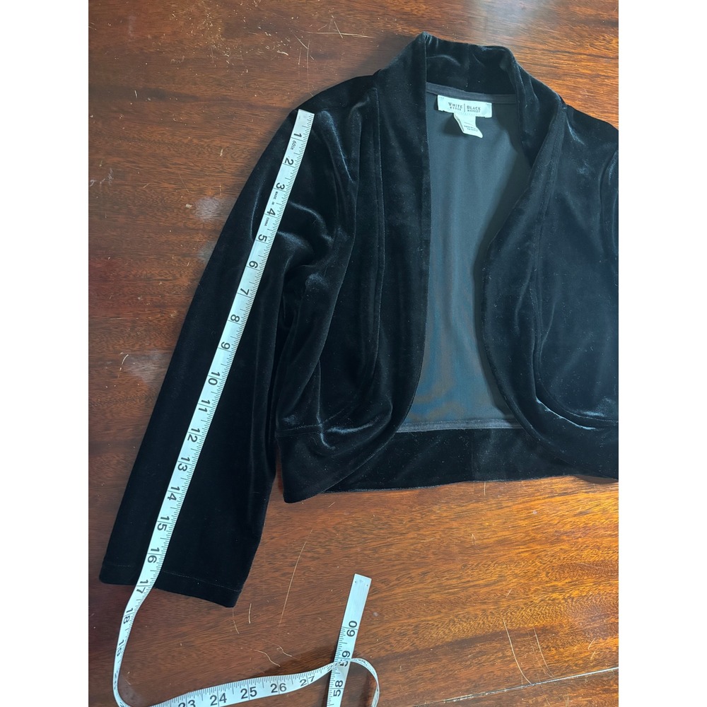 White House Black Market Black Velvet Bolero Shrug Jacket S Cropped Goth Evening - Picture 6 of 6
